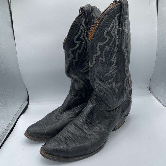 Justin Cowboy Boots Men’s 10.5‎ D Black Leather Western Vintage Pull On - Picture 3 of 9